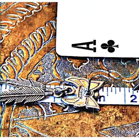 1.5" Vintage Signed Turquoise Coral Butterfly/Feather Earrings - Picture 11 of 11